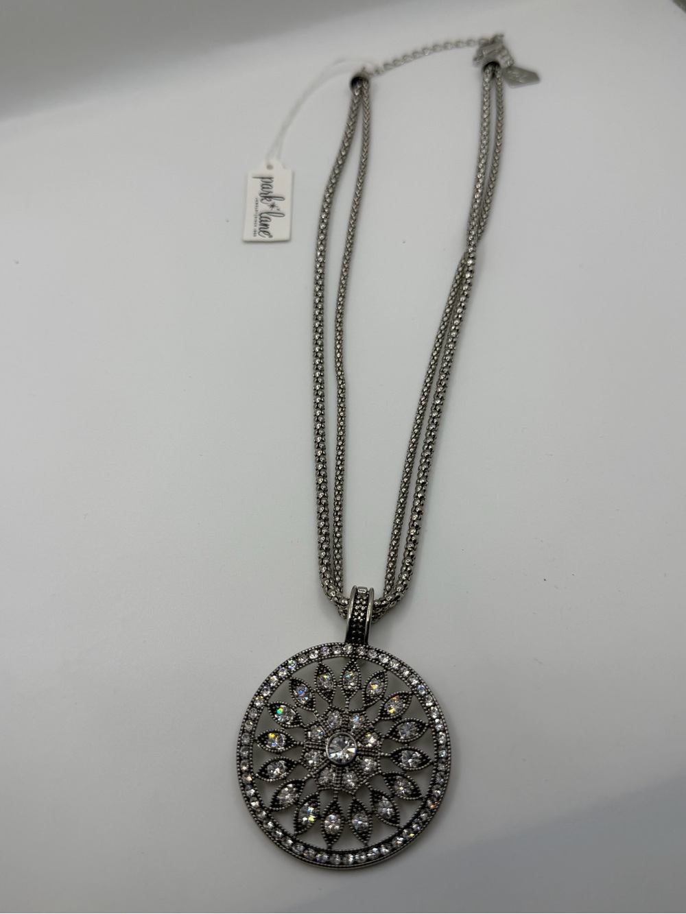 Park Lane Silver-Tone Crystal Filigree Medallion Necklace
